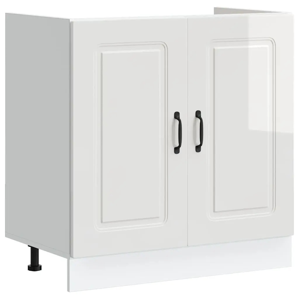 Sink Base Cabinet Kitchen Storage Unit White High Gloss Engineered Wood