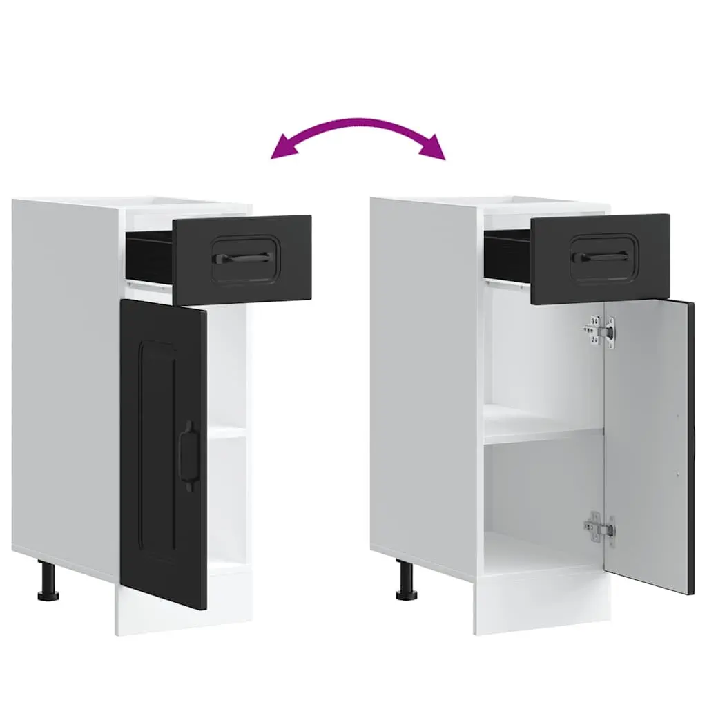 Kitchen Cabinet Black Engineered Wood Adjustable Feet Storage Cupboard Door