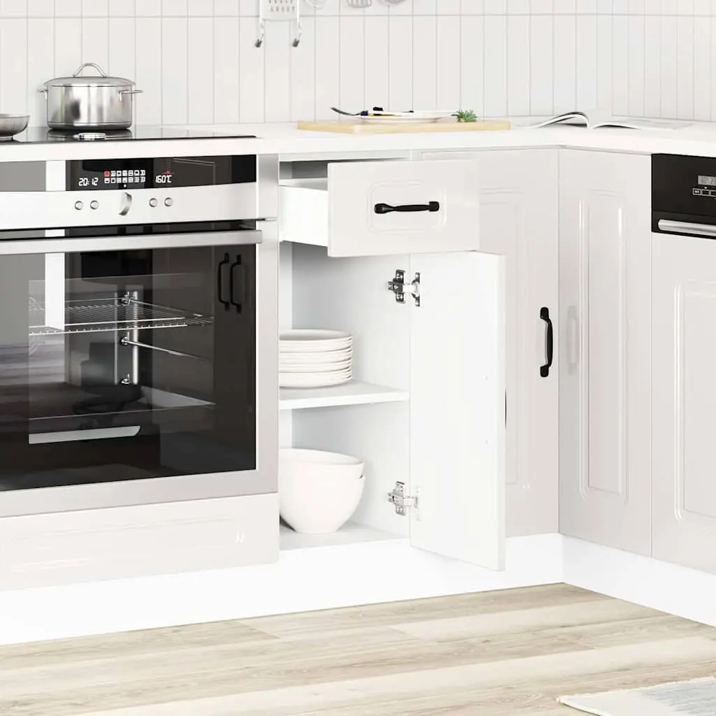 Kitchen Cabinet White High Gloss Engineered Wood Storage Unit Adjustable Feet