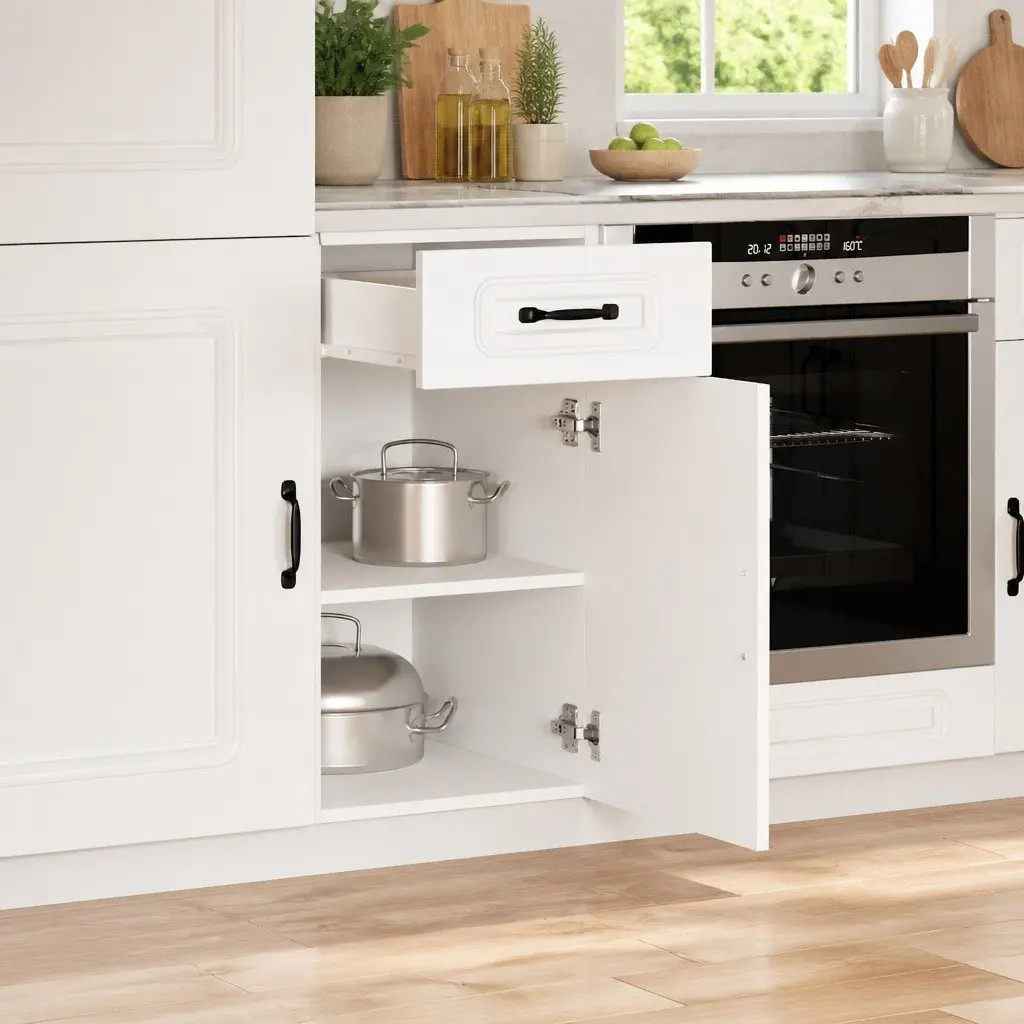 Kitchen Cabinet White Engineered Wood Adjustable Feet Door