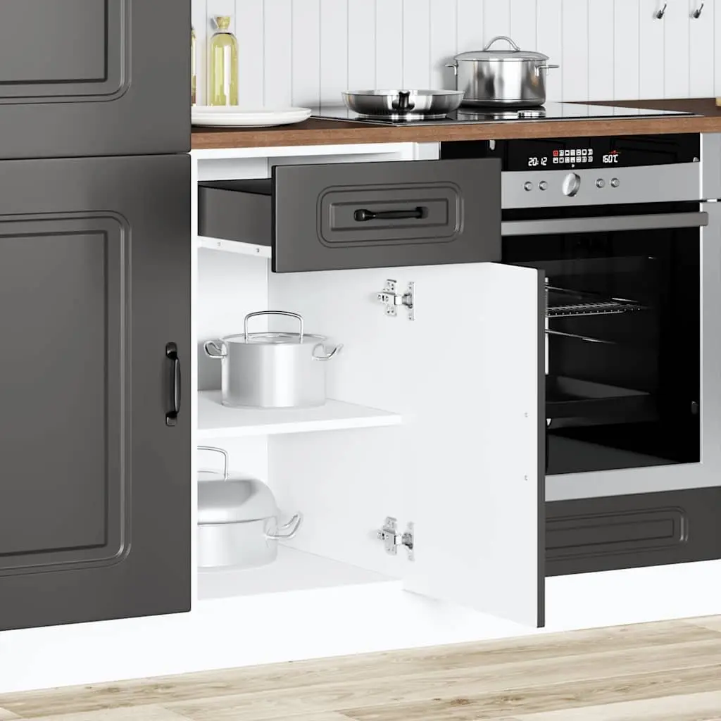 Engineered Wood Black Kitchen Cabinet Storage Unit Base with Concealed Doors
