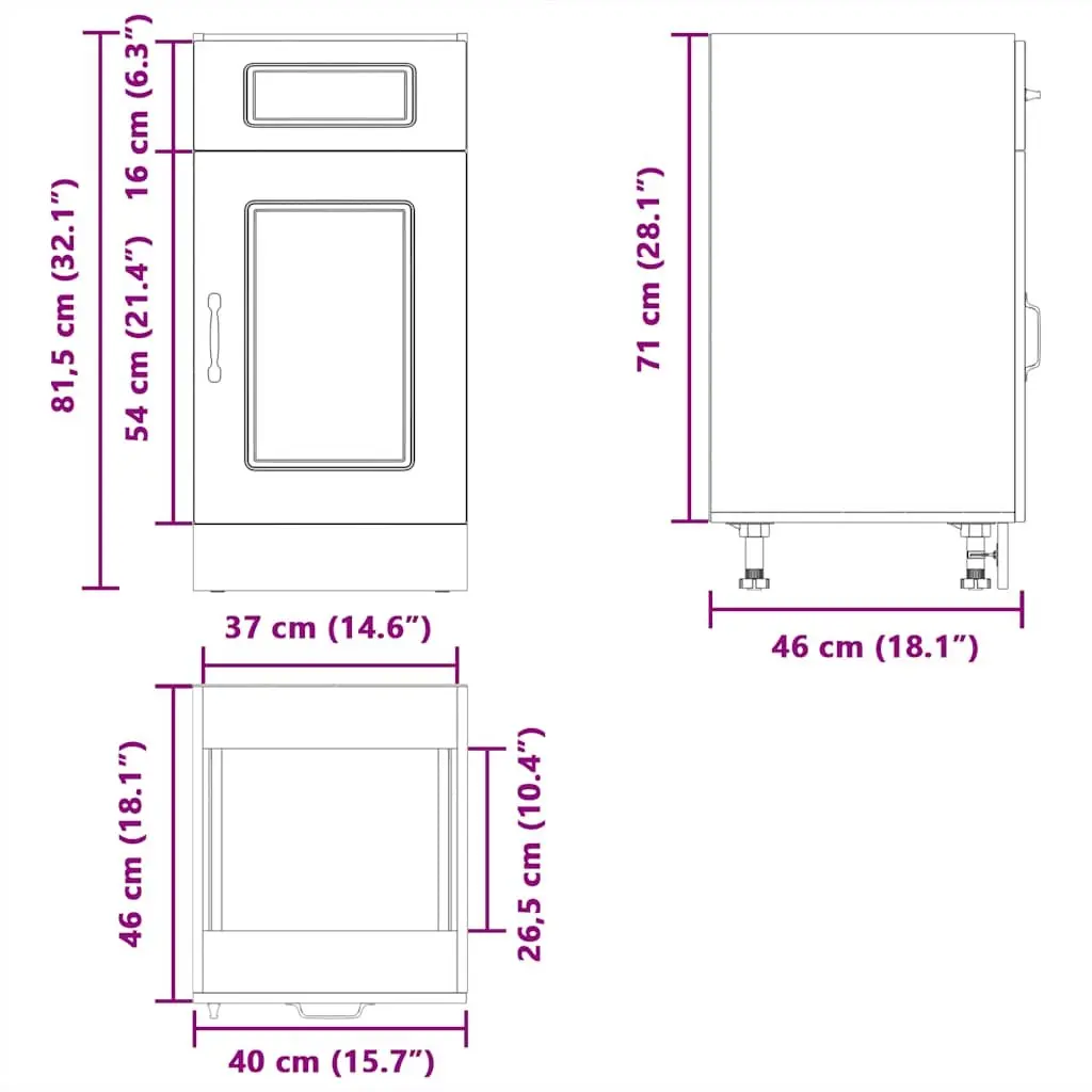 White High Gloss Kitchen Base Cabinet Engineered Wood Storage Cupboard Door