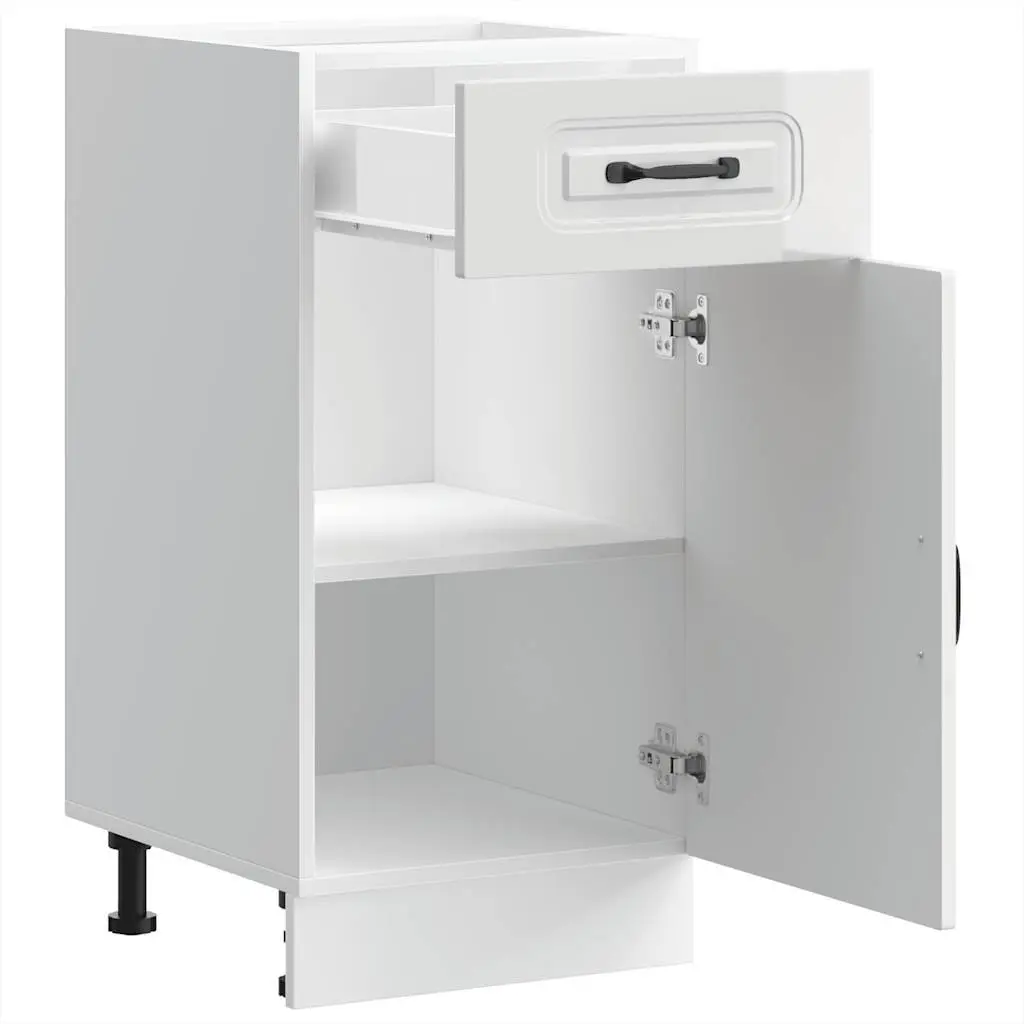 White High Gloss Kitchen Base Cabinet Engineered Wood Storage Cupboard Door