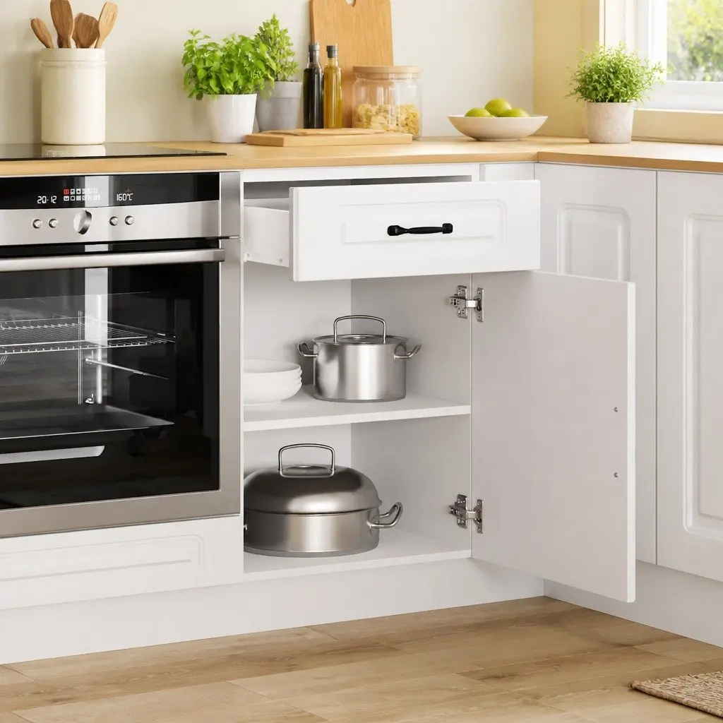 Kitchen Cabinet White Engineered Wood Storage Cupboard Adjustable Feet