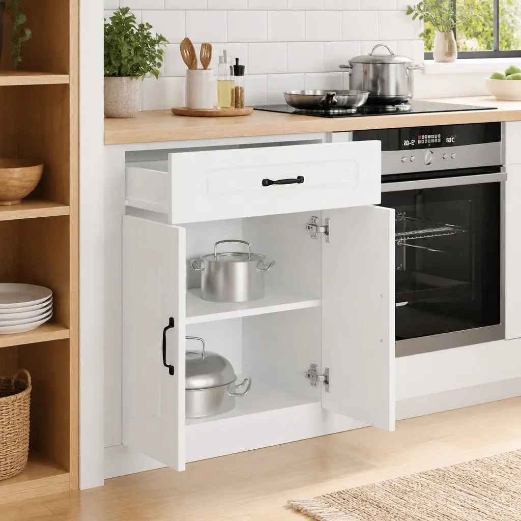 White Kitchen Storage Cupboard Cabinet Adjustable Feet Engineered Wood