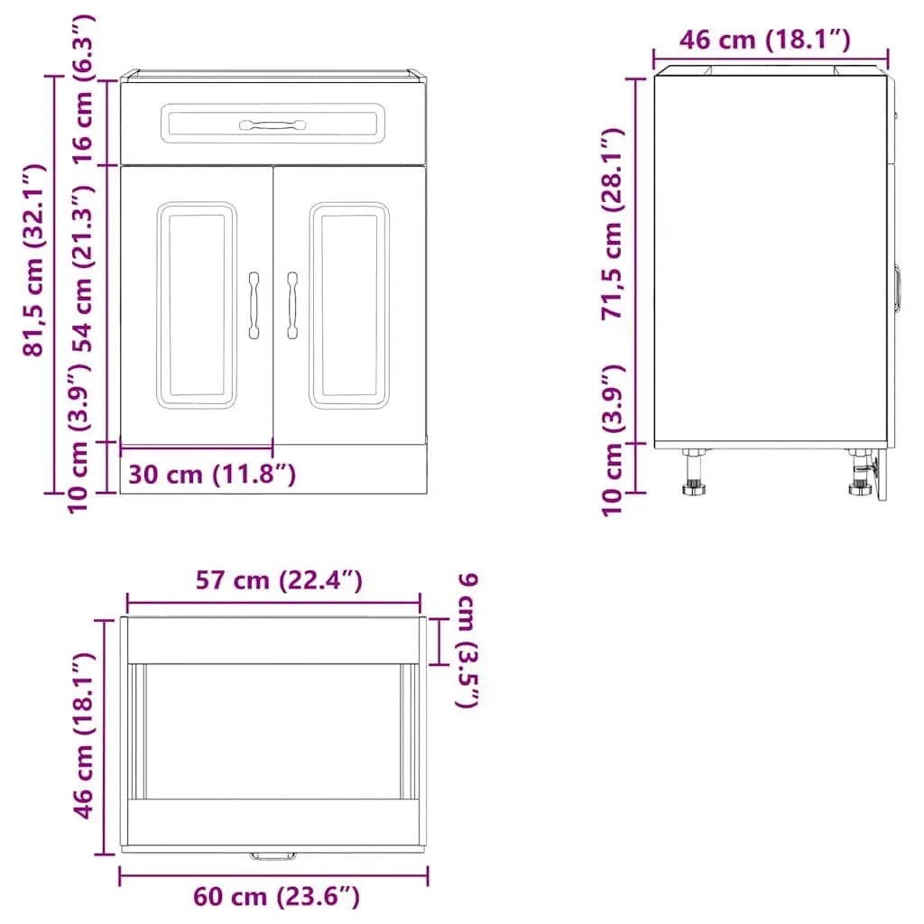 Kitchen Cabinet Black Engineered Wood Adjustable Feet Storage Cupboard