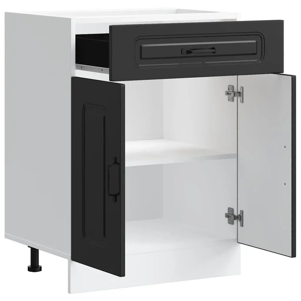 Kitchen Cabinet Black Engineered Wood Adjustable Feet Storage Cupboard