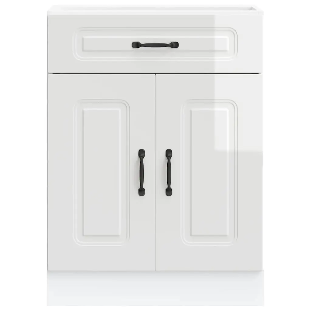 Kitchen Base Cabinet White Engineered Wood Storage Cupboard High Gloss