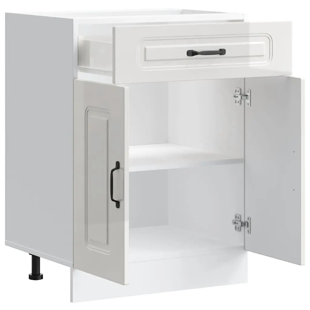 Kitchen Base Cabinet White Engineered Wood Storage Cupboard High Gloss
