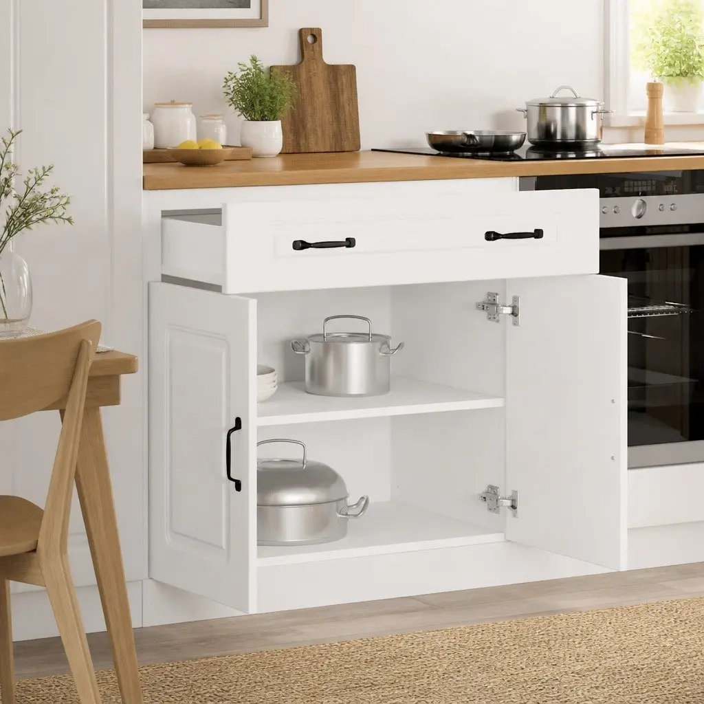 Kitchen Cabinet White Engineered Wood Adjustable Feet Storage Cupboard