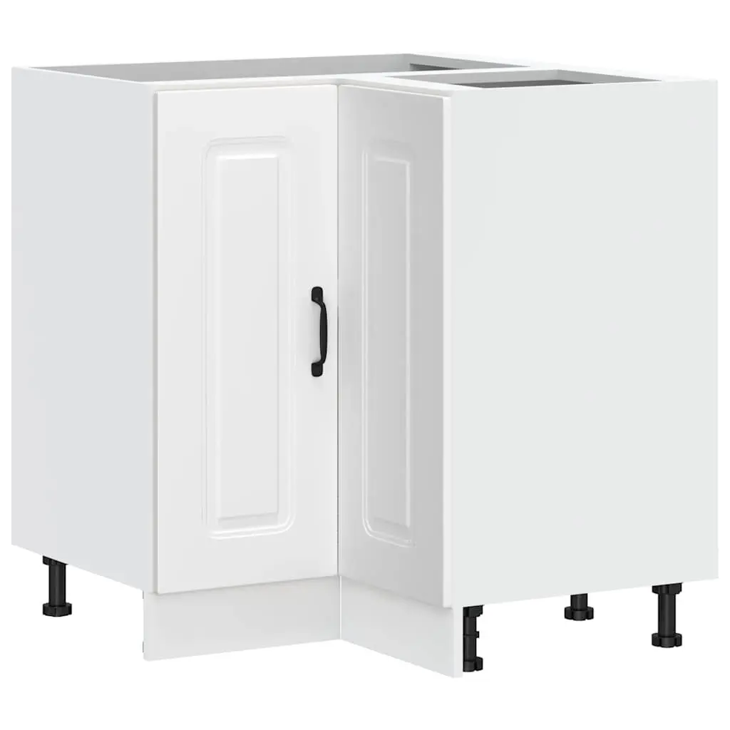 Kitchen Corner Base Cabinet White Engineered Wood Storage Cupboard Adjustable Feet Concealing Doors