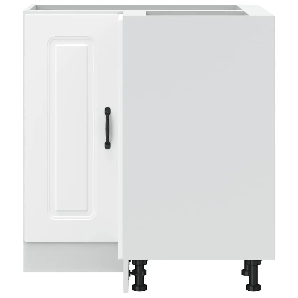 Kitchen Corner Base Cabinet White Engineered Wood Storage Cupboard Adjustable Feet Concealing Doors