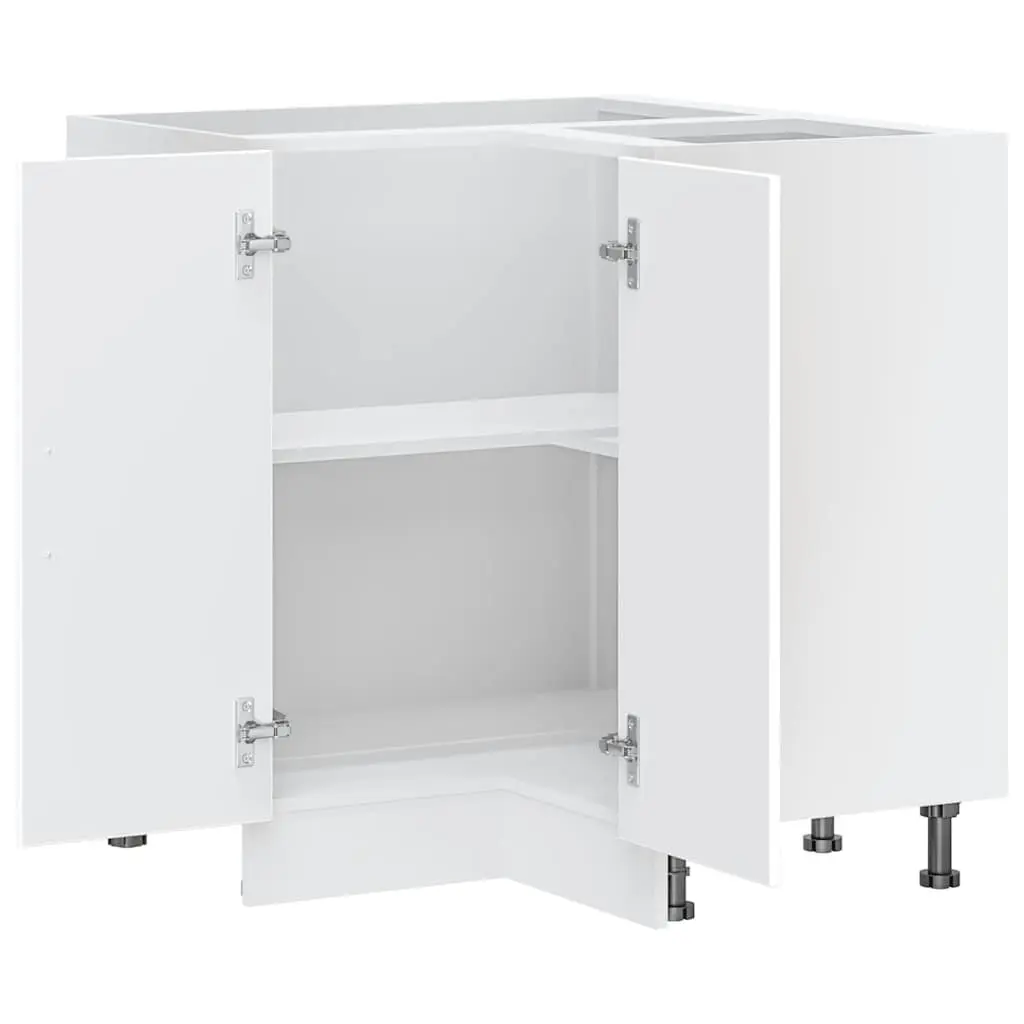 Kitchen Corner Base Cabinet White Engineered Wood Storage Cupboard Adjustable Feet Concealing Doors