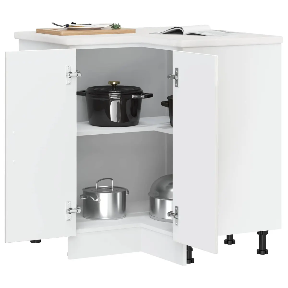 Corner Cabinet White High Gloss Engineered Wood Space Saving Kitchen Storage Unit