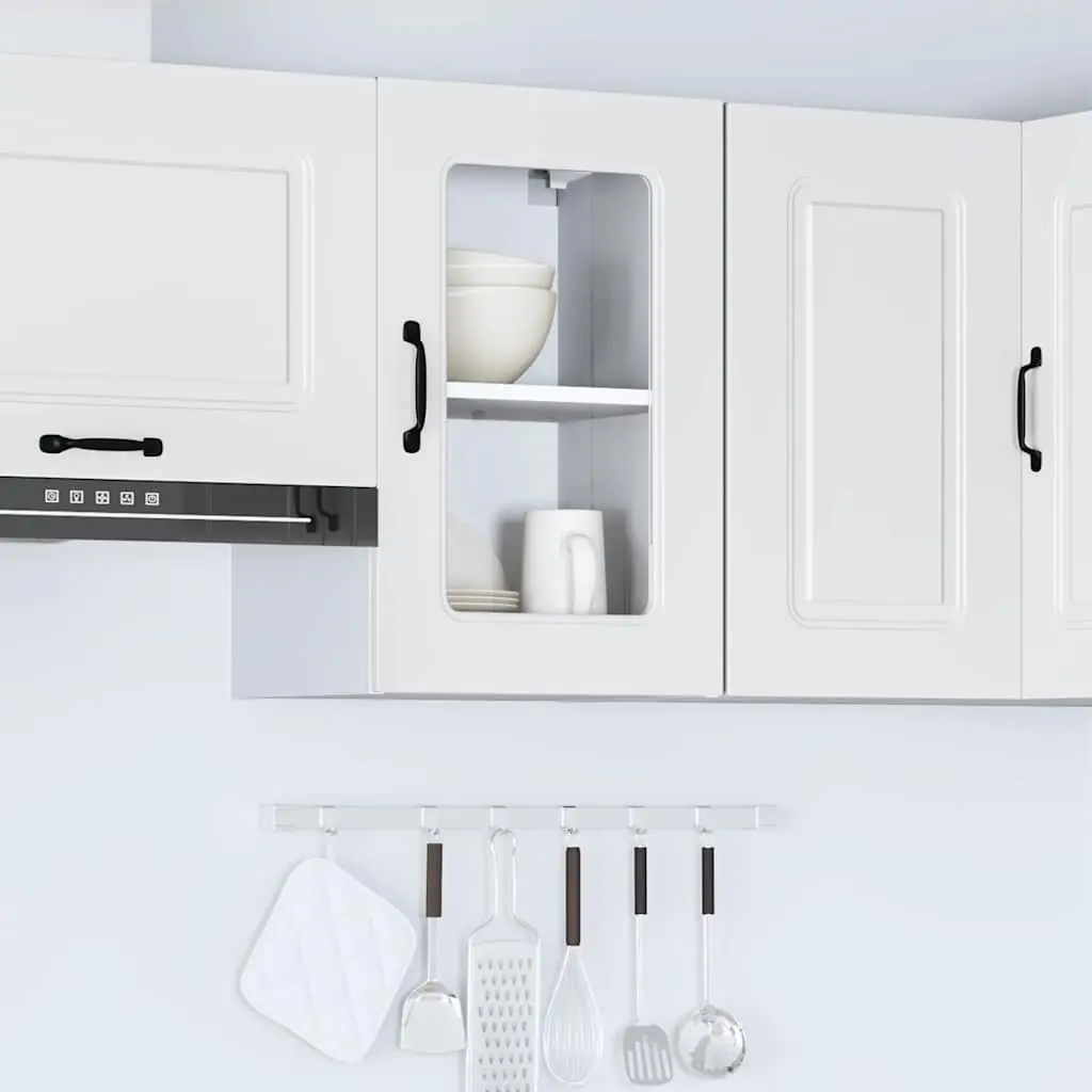 Kitchen Cabinet White Engineered Wood Glass Door Storage Organizer