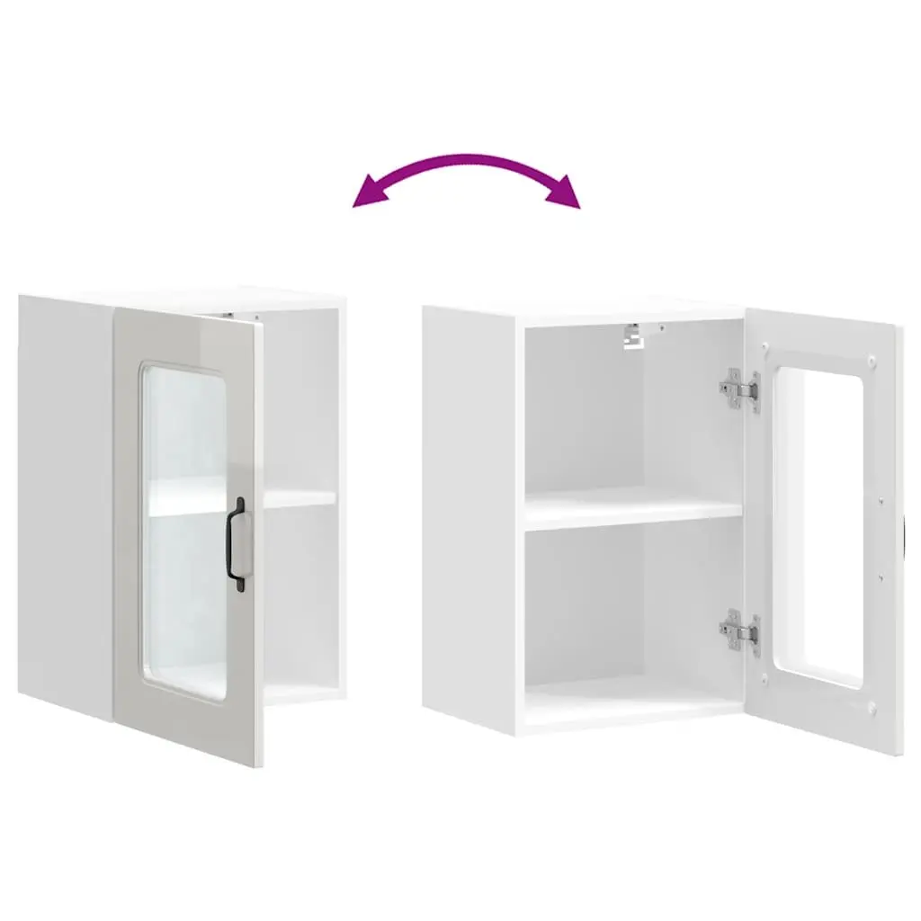 Kitchen Cabinet White High Gloss Glass Door Wall Mounted Engineered Wood Storage