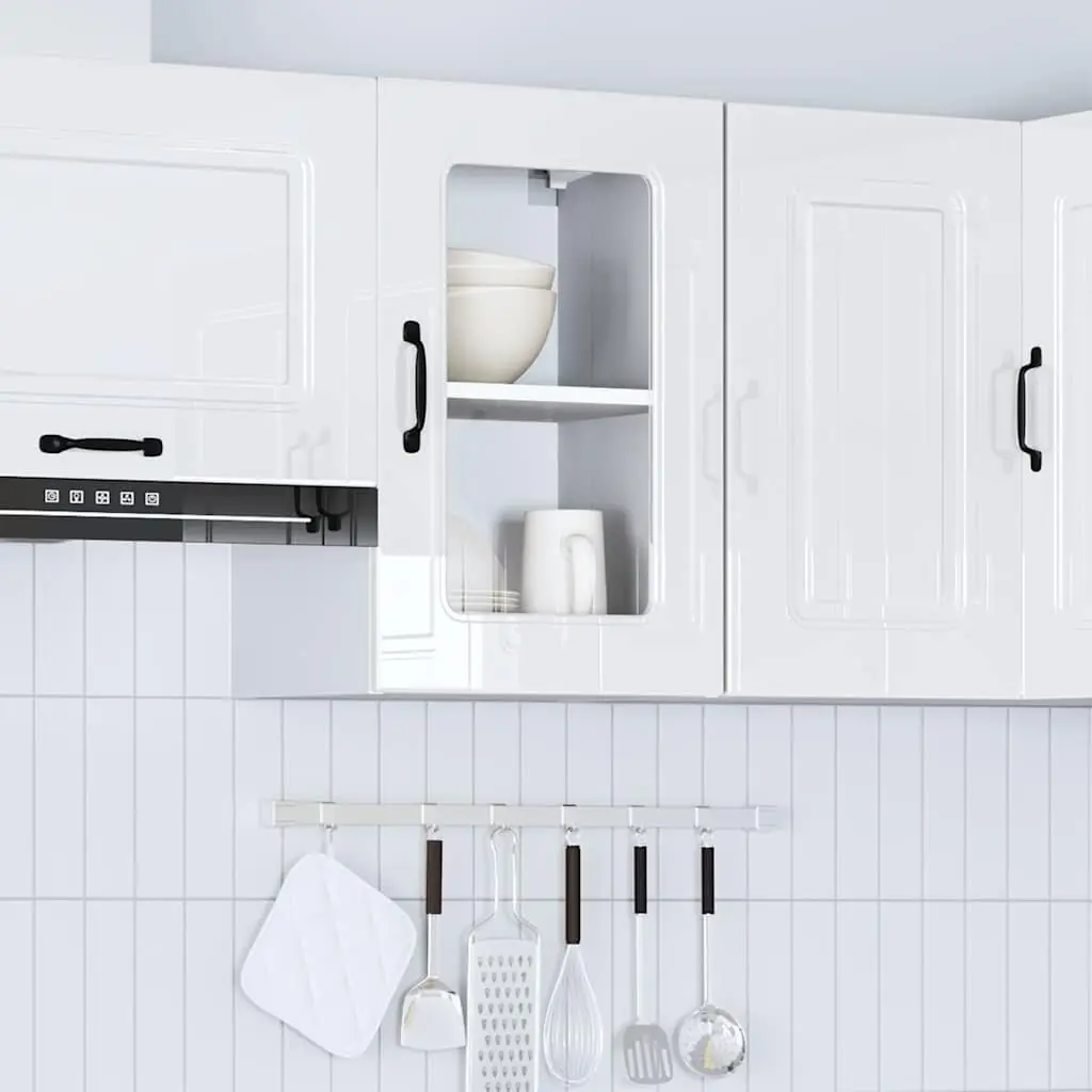 Kitchen Cabinet White High Gloss Glass Door Wall Mounted Engineered Wood Storage