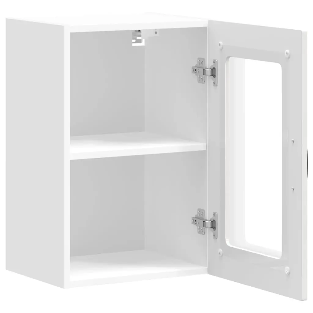 Kitchen Cabinet White High Gloss Glass Door Wall Mounted Engineered Wood Storage