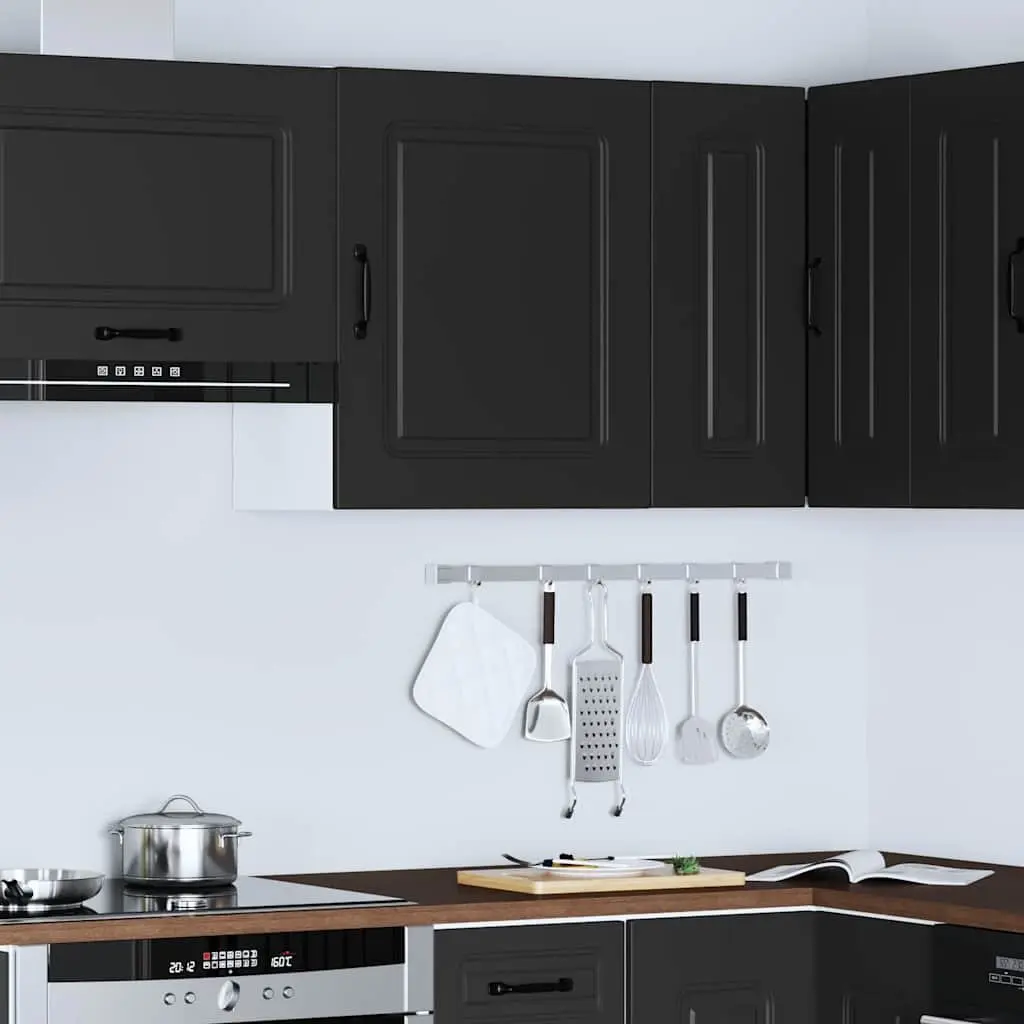 Kitchen Cabinet Black Engineered Wood Wall Storage Cupboard Organiser