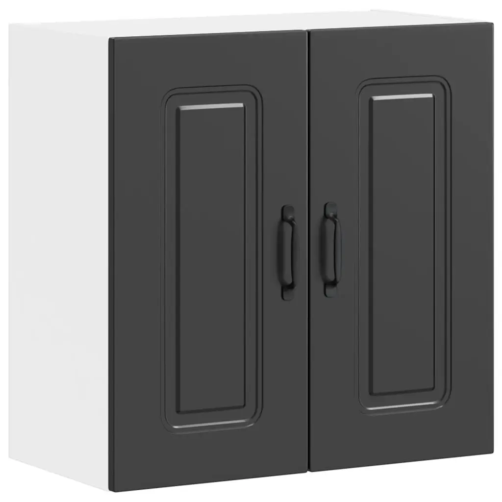 Kitchen Wall Cabinet Black Engineered Wood Concealed Door Storage