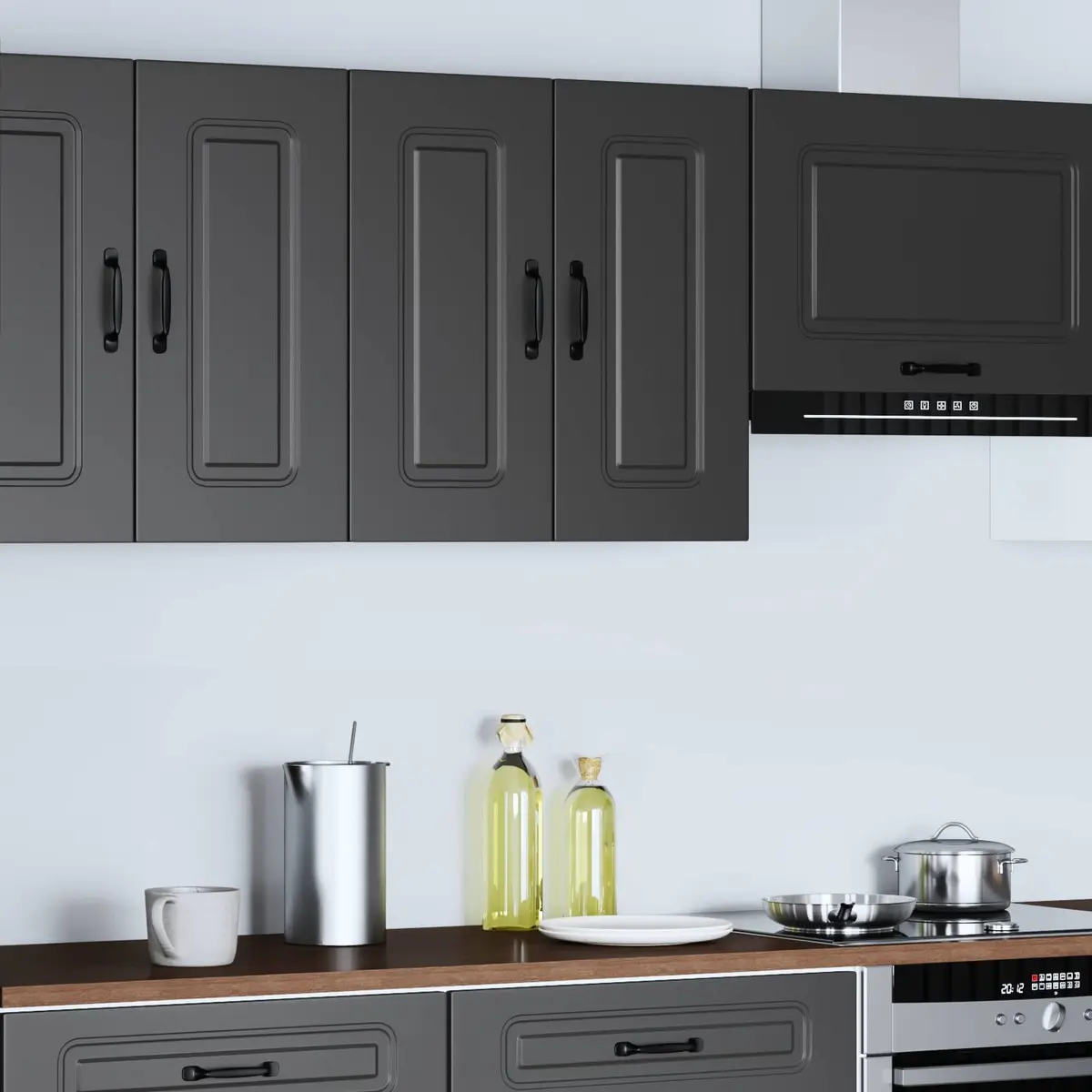 Kitchen Wall Cabinet Black Engineered Wood Concealed Door Storage