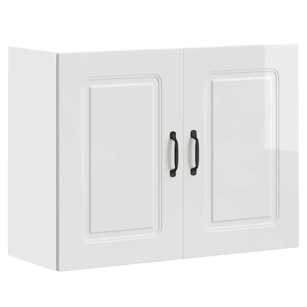 Kitchen Cabinet High Gloss White Engineered Wood Wall Storage with Doors