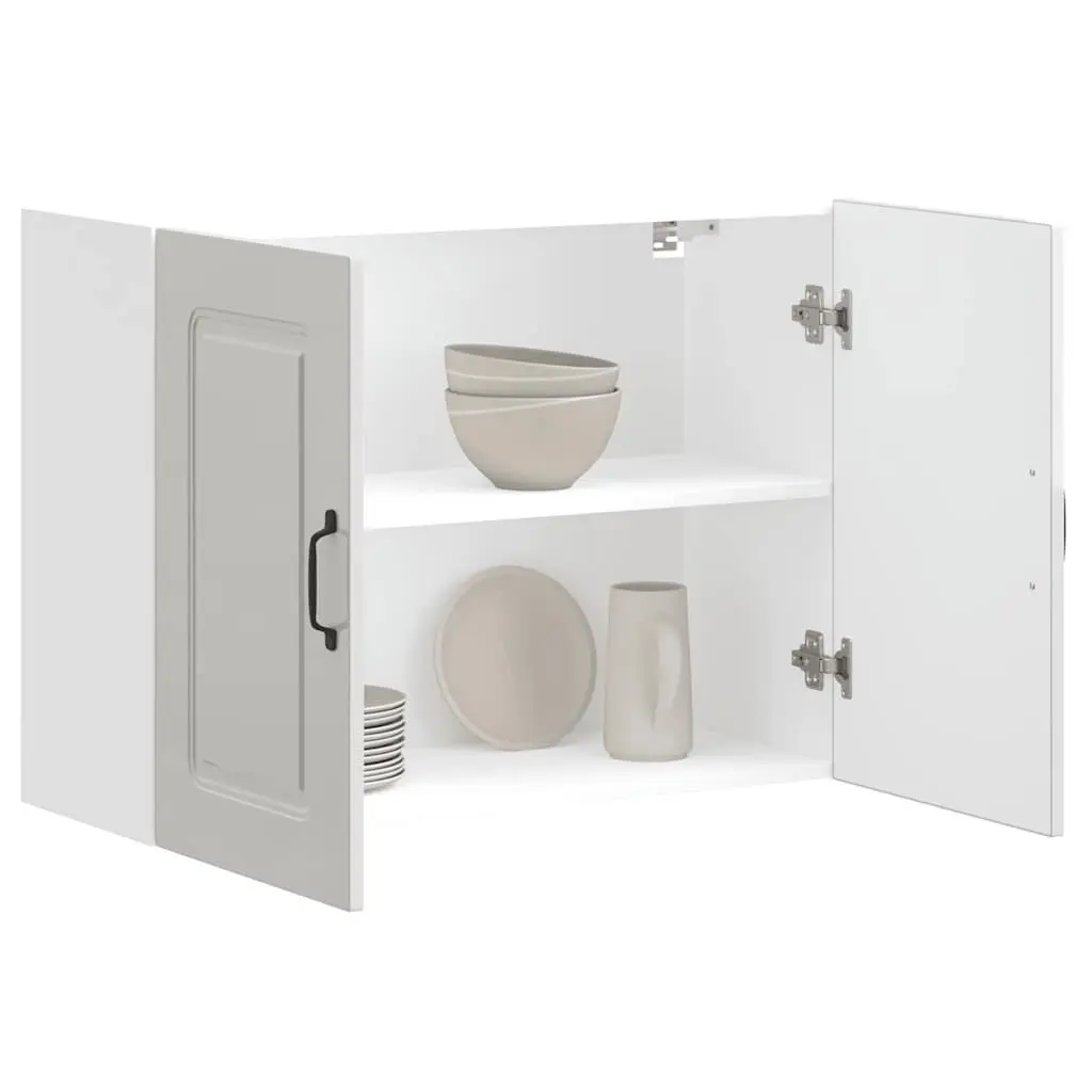 Kitchen Cabinet High Gloss White Engineered Wood Wall Storage with Doors