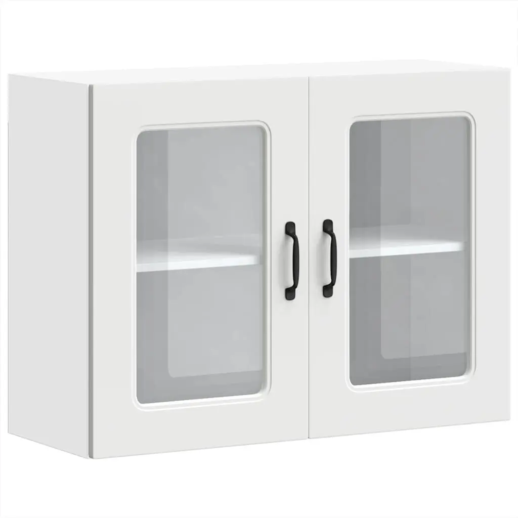 Kitchen Cabinet White Glass Door Engineered Wood Wall-Mounted Storage
