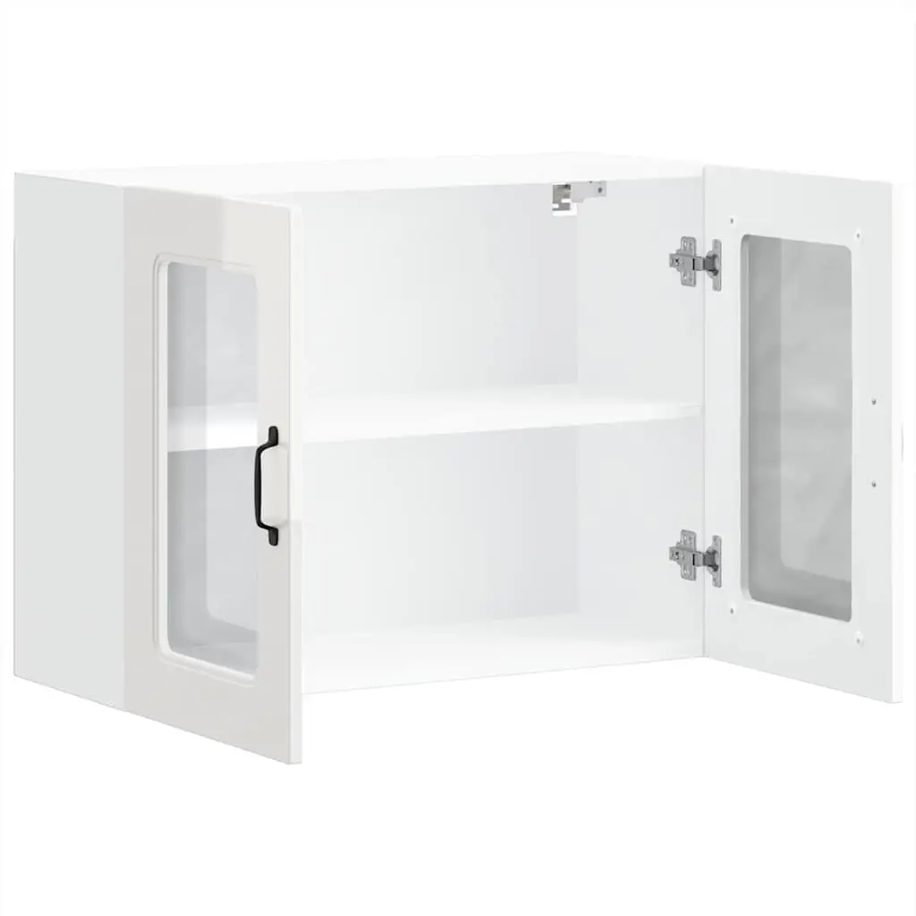 Kitchen Cabinet White High Gloss Glass Door Engineered Wood Storage Unit