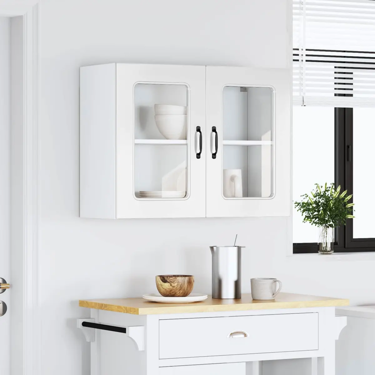Kitchen Cabinet White High Gloss Glass Door Engineered Wood Storage Unit