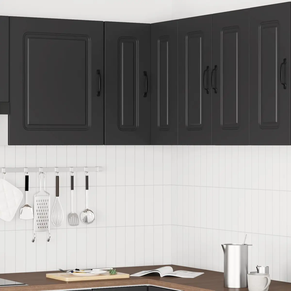 Wall Mounted Storage Organizer Black Engineered Wood Kitchen Corner Cabinet