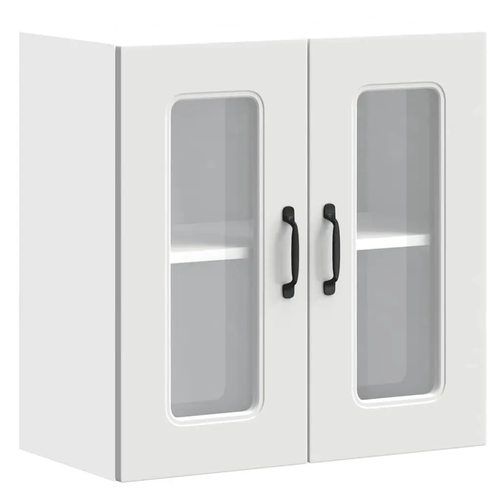 Kitchen Cabinet White Wall-Mounted Glass Door Engineered Wood Storage Unit