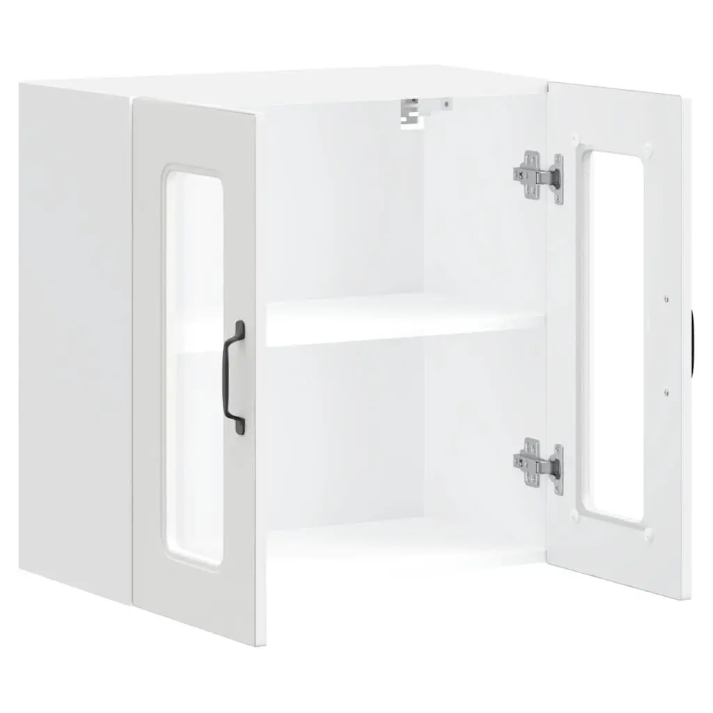 Kitchen Cabinet White Wall-Mounted Glass Door Engineered Wood Storage Unit