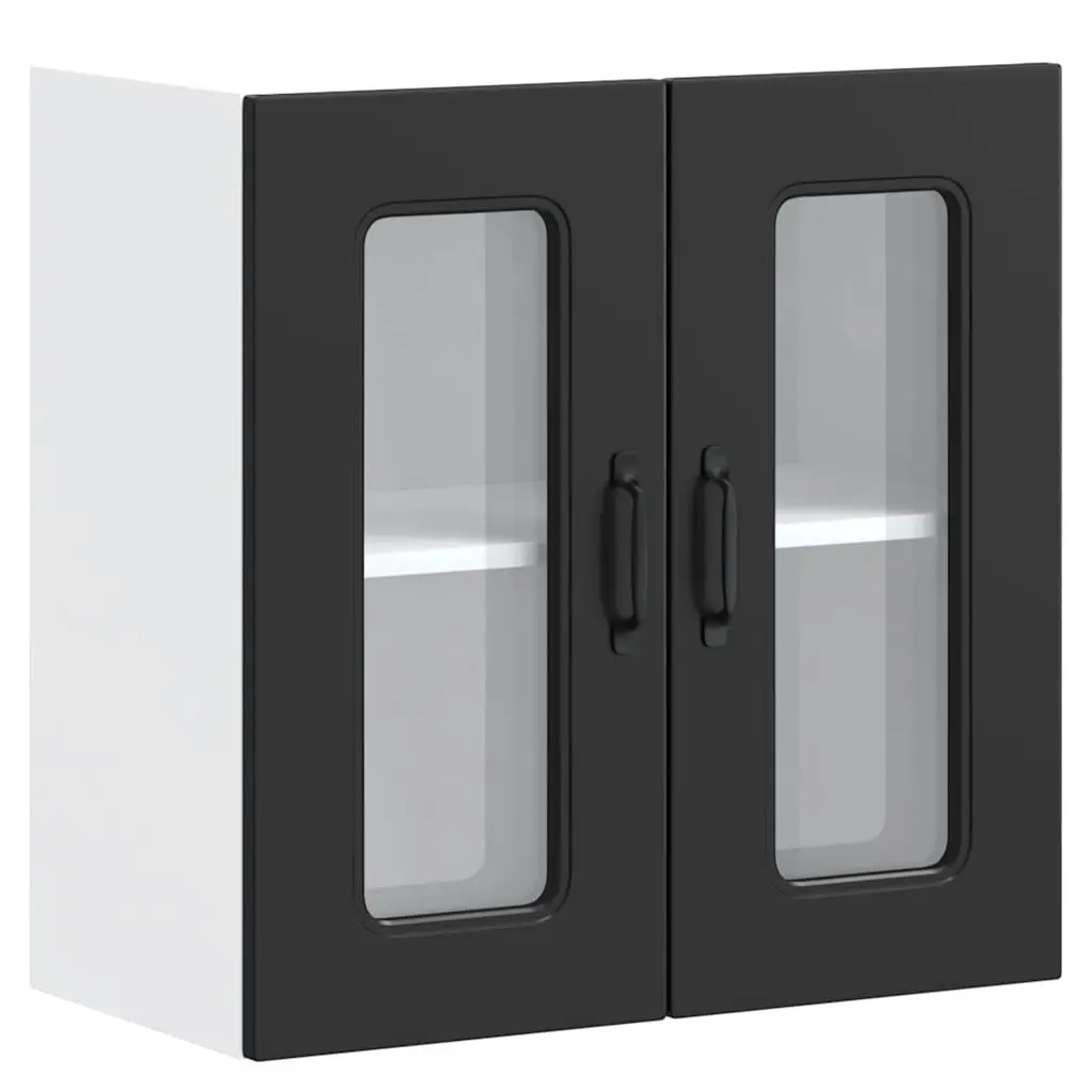 Kitchen Cabinet Black Engineered Wood Wall-Mounted Storage Unit with Glass Door