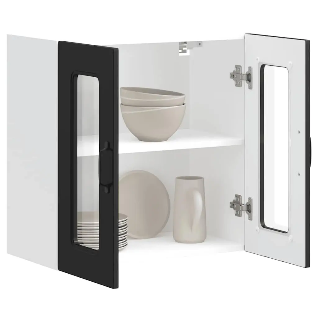 Kitchen Cabinet Black Engineered Wood Wall-Mounted Storage Unit with Glass Door