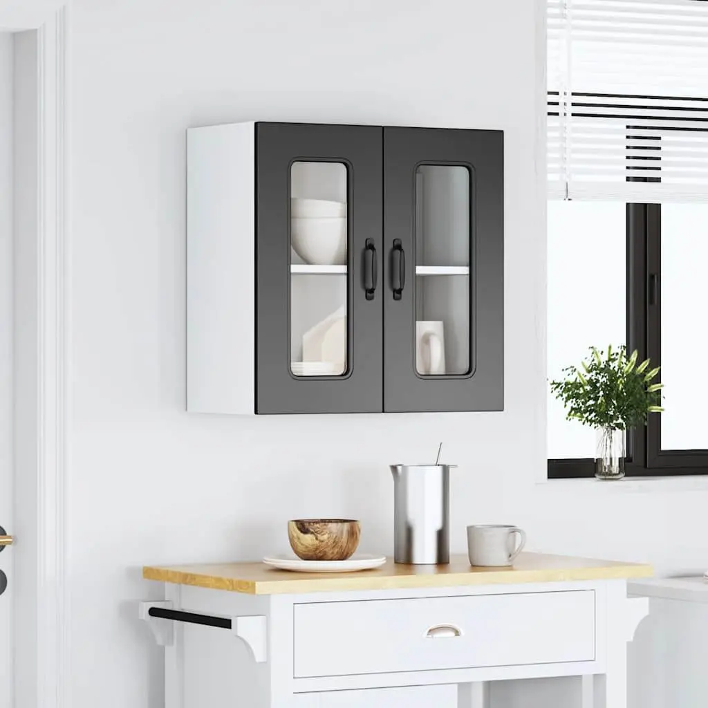 Kitchen Cabinet Black Engineered Wood Wall-Mounted Storage Unit with Glass Door