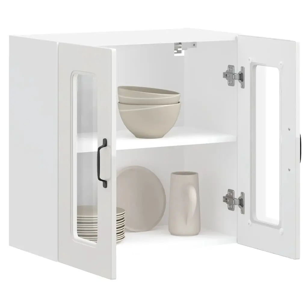 Kitchen Cabinet White Engineered Wood Wall-Mounted Glass Door Storage Unit