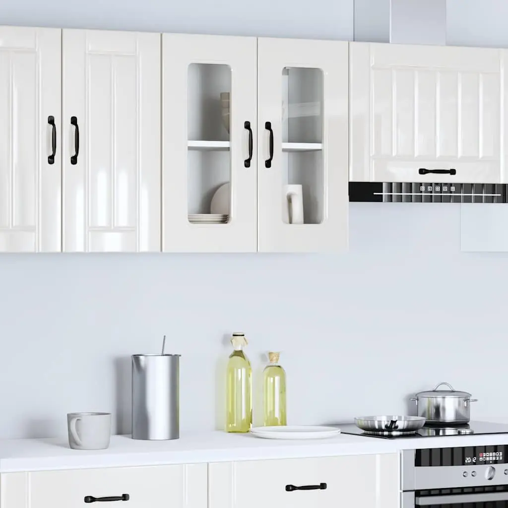 Kitchen Cabinet White Engineered Wood Wall-Mounted Glass Door Storage Unit