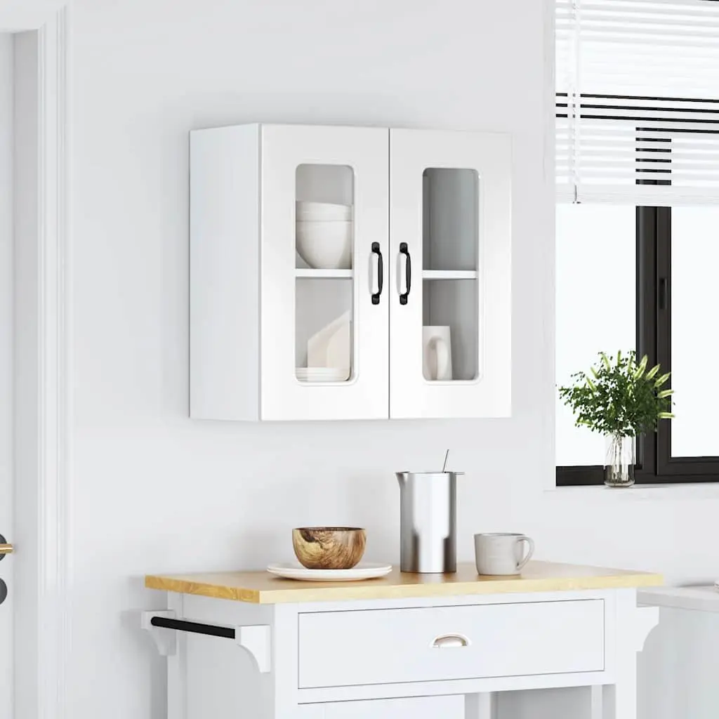 Kitchen Cabinet White Engineered Wood Wall-Mounted Glass Door Storage Unit