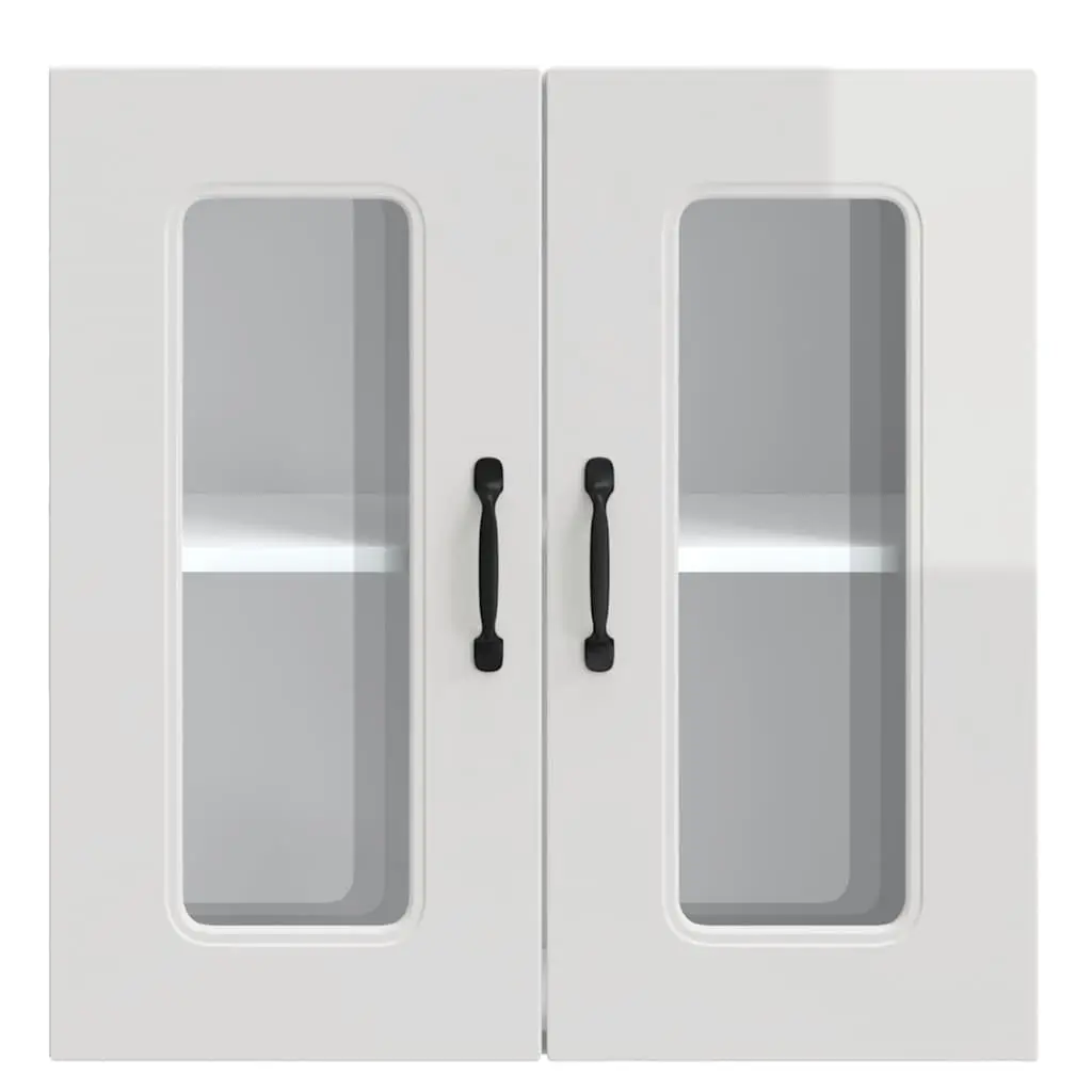 Kitchen Cabinet White Engineered Wood Wall-Mounted Glass Door Storage Unit