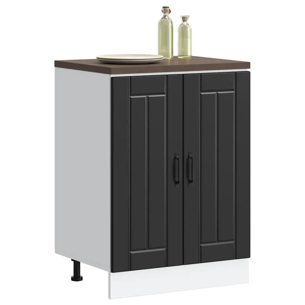 Kitchen Storage Cupboard Black Engineered Wood Sink Base Cabinet with Doors