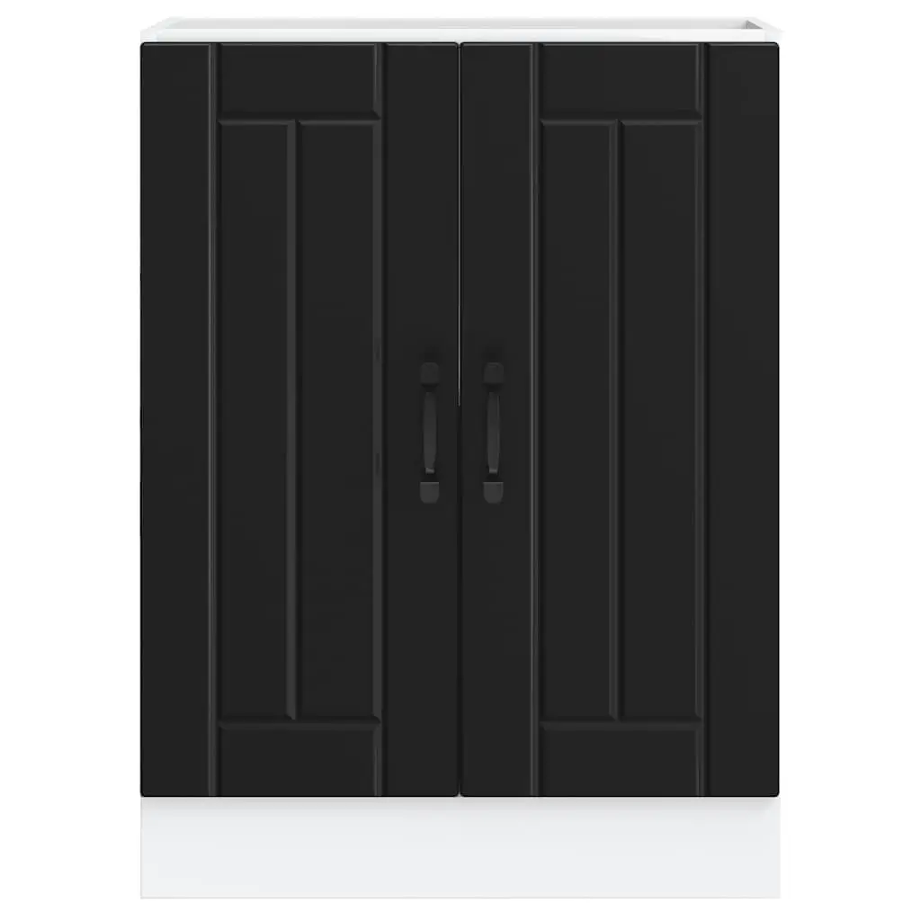 Kitchen Storage Cupboard Black Engineered Wood Sink Base Cabinet with Doors