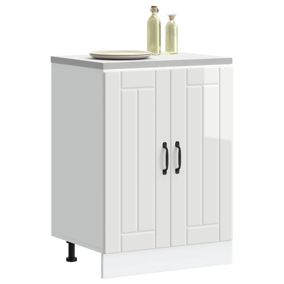 Kitchen Cabinet White High Gloss Engineered Wood Adjustable Feet Storage Unit