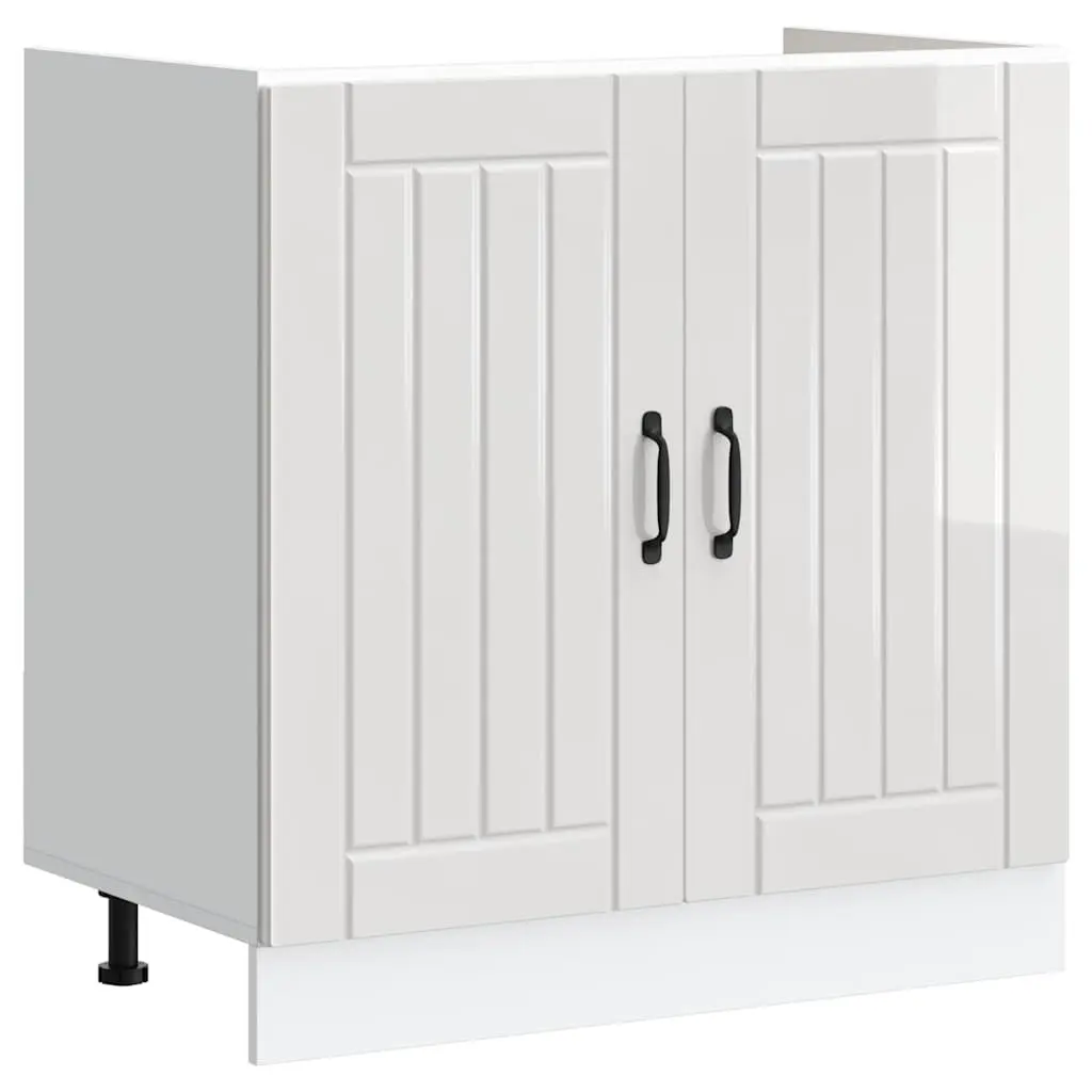 Sink Base Cabinet White Engineered Wood Adjustable Feet Concealed Storage
