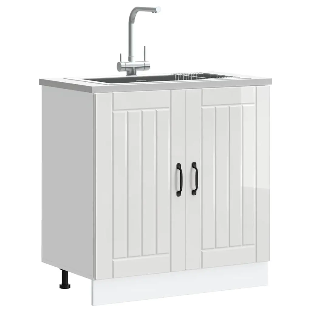 Sink Base Cabinet White Engineered Wood Adjustable Feet Concealed Storage