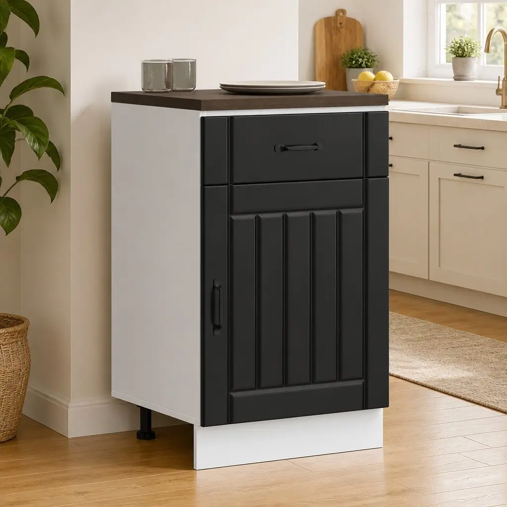 Kitchen Cabinet Black Engineered Wood Storage Cupboard Sink Unit