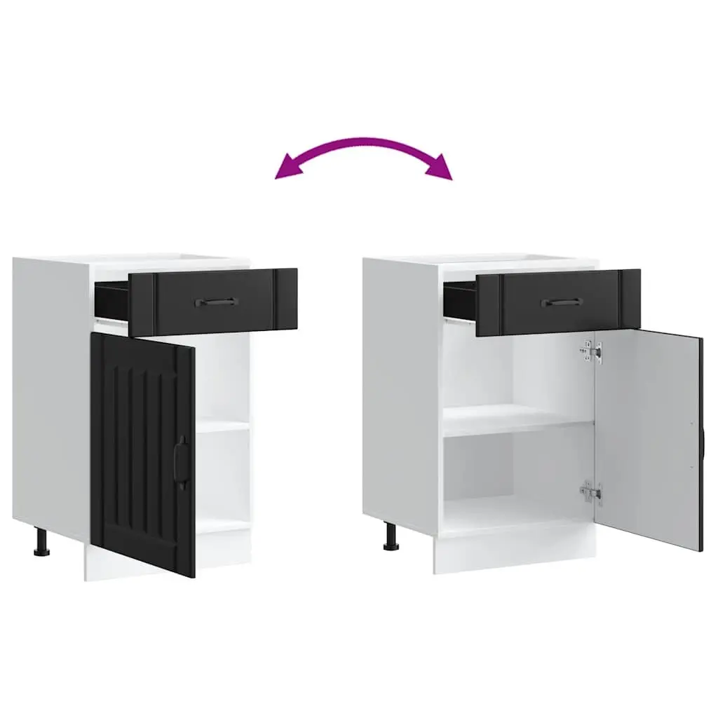 Kitchen Cabinet Black Engineered Wood Storage Cupboard Sink Unit