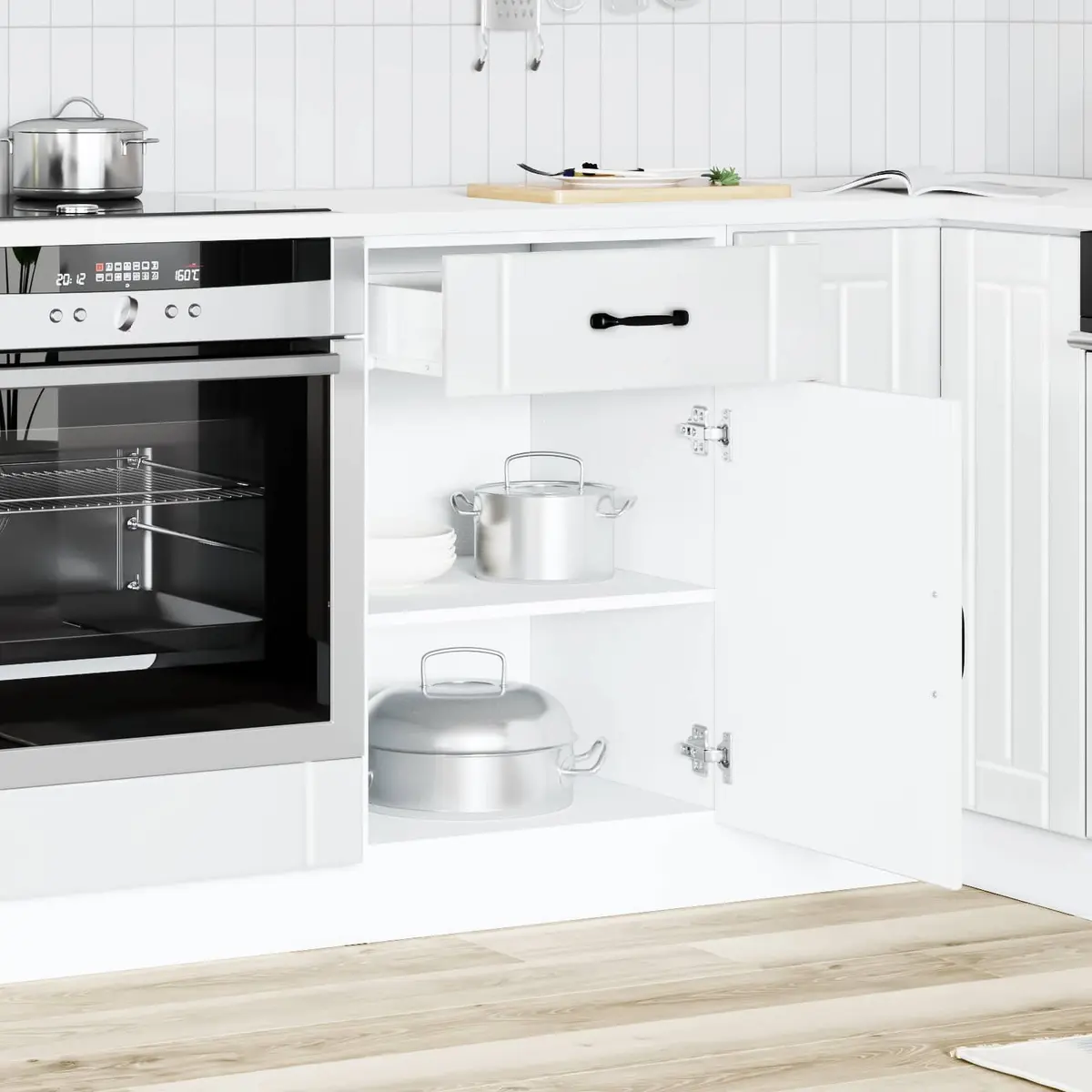 Kitchen Cabinet White High Gloss Engineered Wood Sink Base Unit with Doors