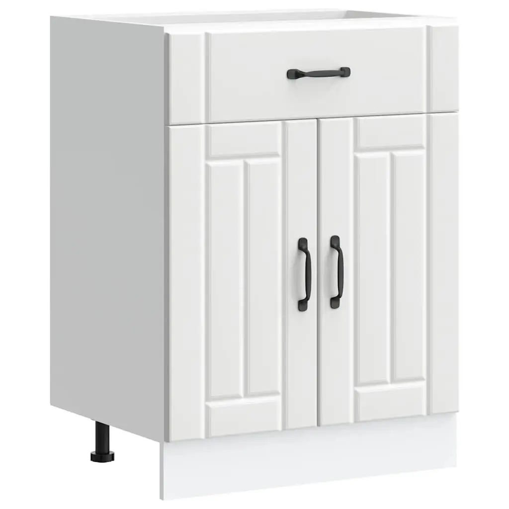 Kitchen Base Cabinet White Engineered Wood Storage Cupboard Adjustable Feet Doors