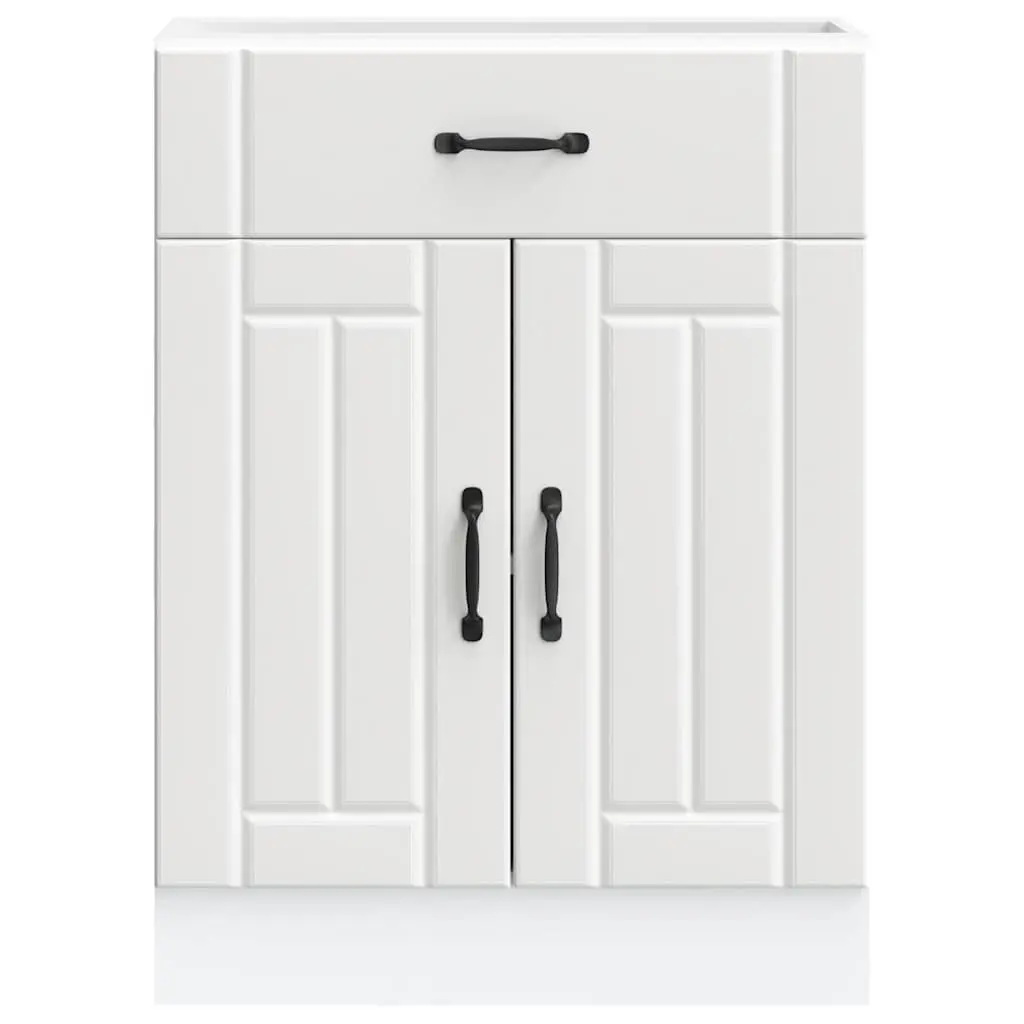 Kitchen Base Cabinet White Engineered Wood Storage Cupboard Adjustable Feet Doors